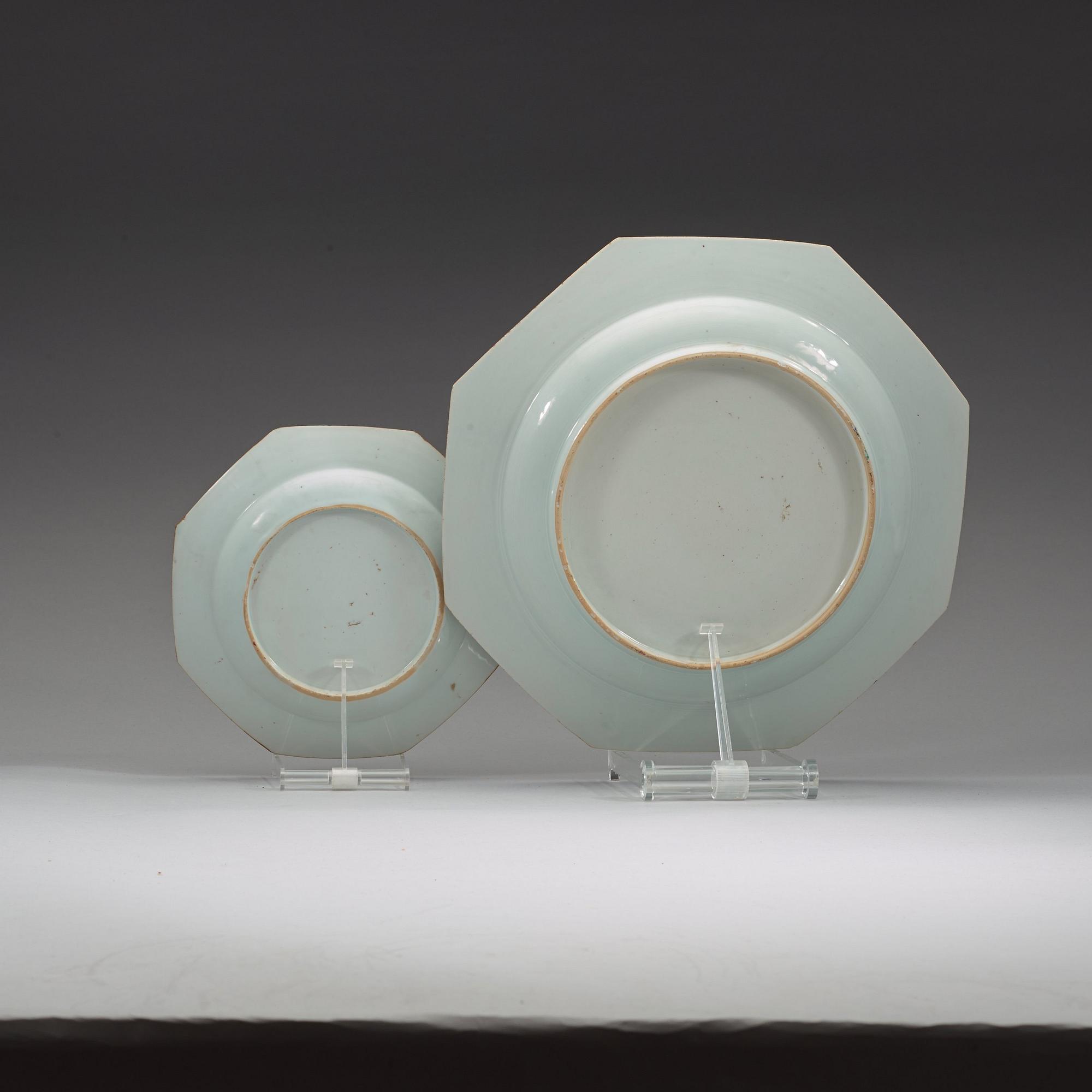 A serving dish and six famille rose dinner plates, Qing dynasty, Qianlong (1736-95).