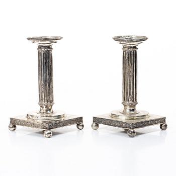John Malmstedt, A pair of late Gustavian silver candlesticks, Göteborg 1795.