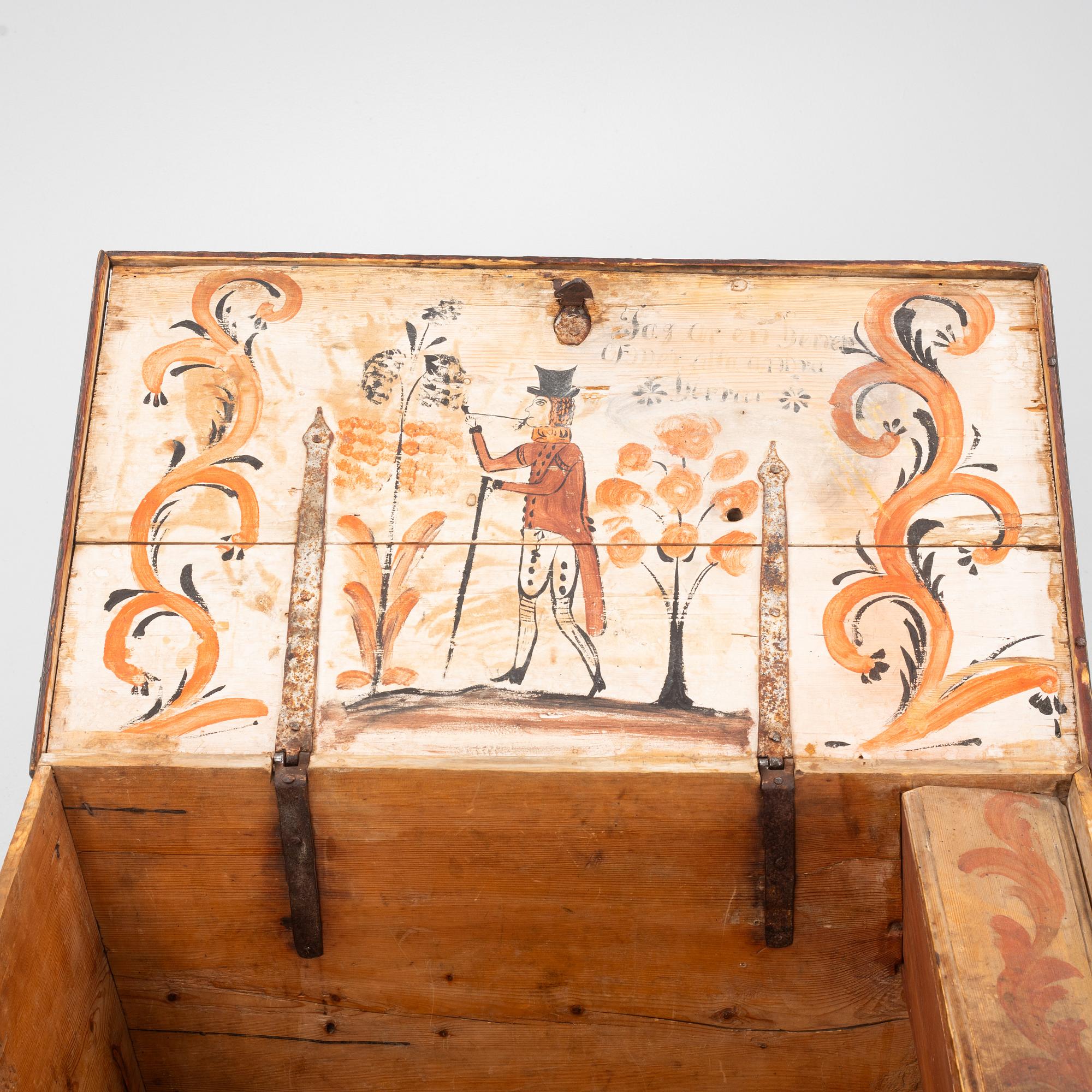 A painted provincial chest, Hälsingland, Sweden, dated 1819.