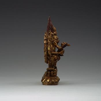 A bronze figure of Yamantaka Vajrabhairava and consort, Tibeto-Chinese, circa 1900.