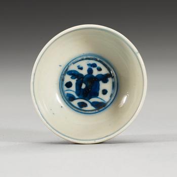 A miniature blue and white cup, Ming dynasty with Jiajing six character mark.