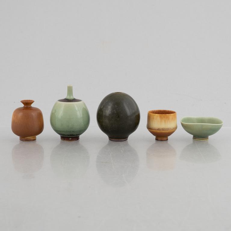 Berndt Friberg, a set of five stoneware miniatures, Gustavsberg Studio.