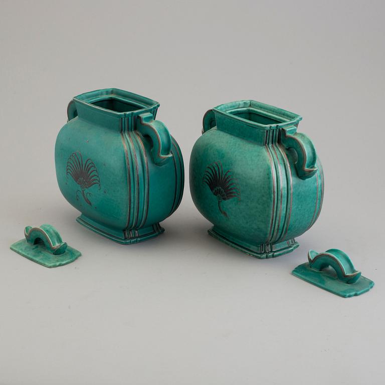 Two stonware 'Argetna" lidded vases by Wilhelm Kåge for Gustavsberg.
