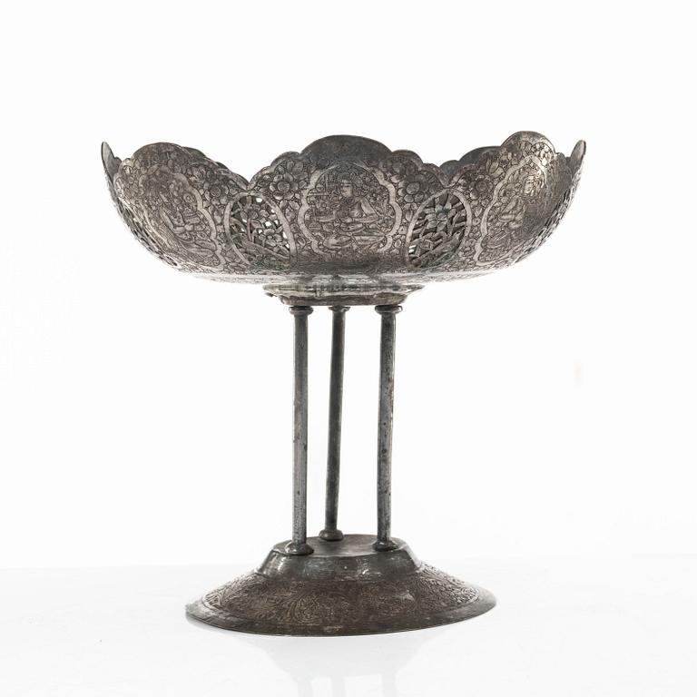 A Persian silver plated copper bowl, 20th century.