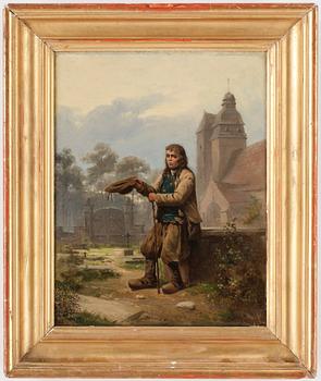 OKÄND KONSTNÄR, olja på pannå, 1800-tal, otydligt signerad. Enligt uppgift a tergo Charles Giraud.