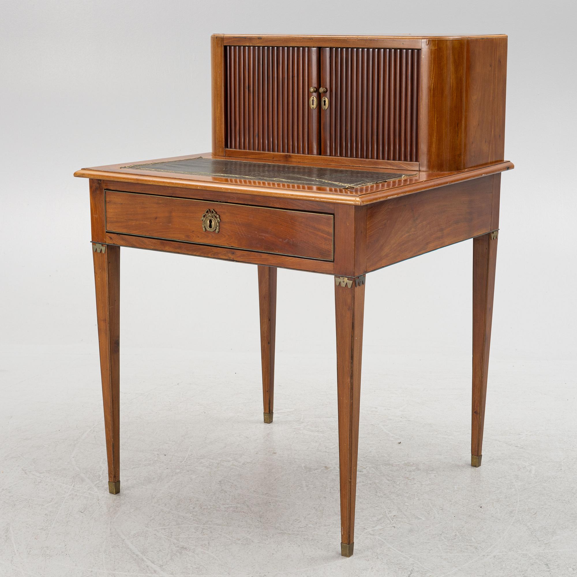 A mahogany-veneered desk, late Gustavian, Sweden, late 18th century.