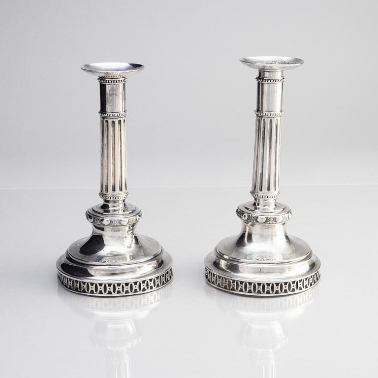 A pair of Swedish Gustavian silver candlesticks, mark of Abraham Gertzen the younger, Landskrona 1796.