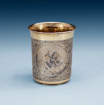 A Russian 19th century silver-gilt and niello beaker, unknown makers mark, Moscow 1839.