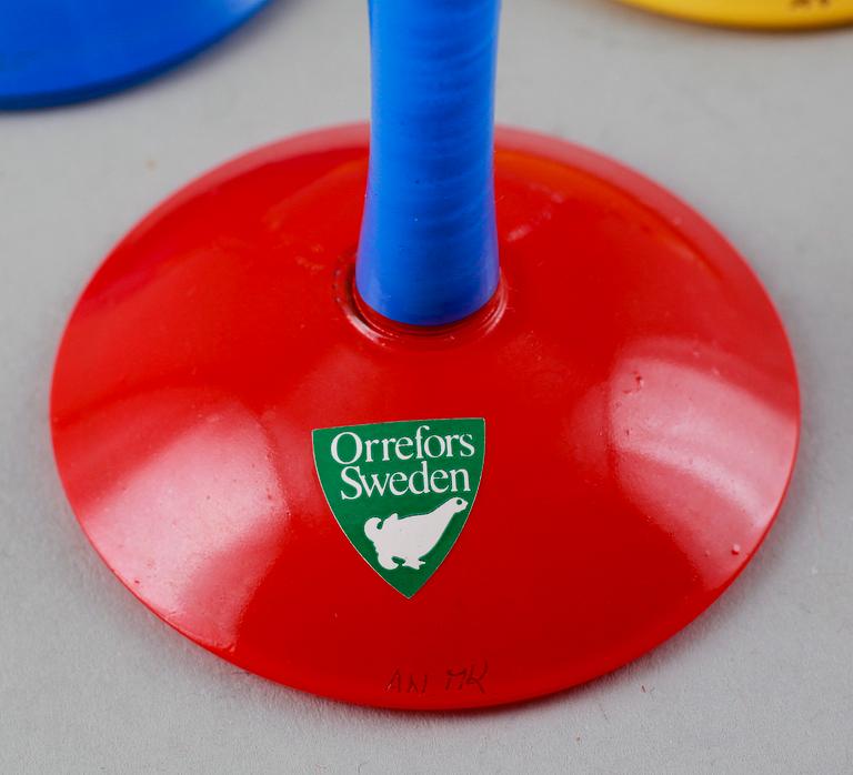 SNAPSGLAS, 6 st, "Clown", Anne Nilsson, Orrefors, 1900-talets slut.