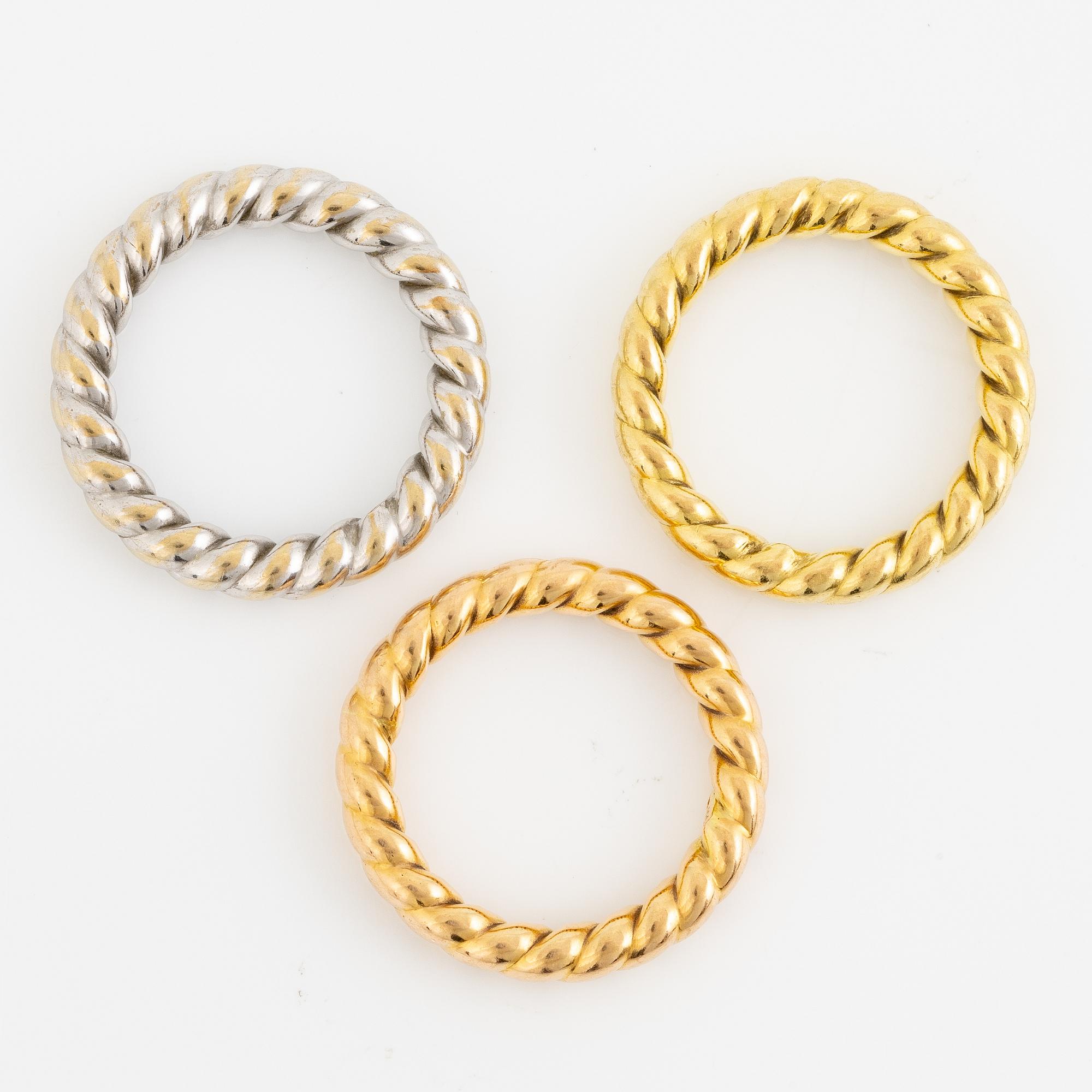 Ringar 3 st, 18K trefärgat guld.
