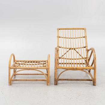 A bamboo lounge chair with ottoman, first half/mid 20th century.