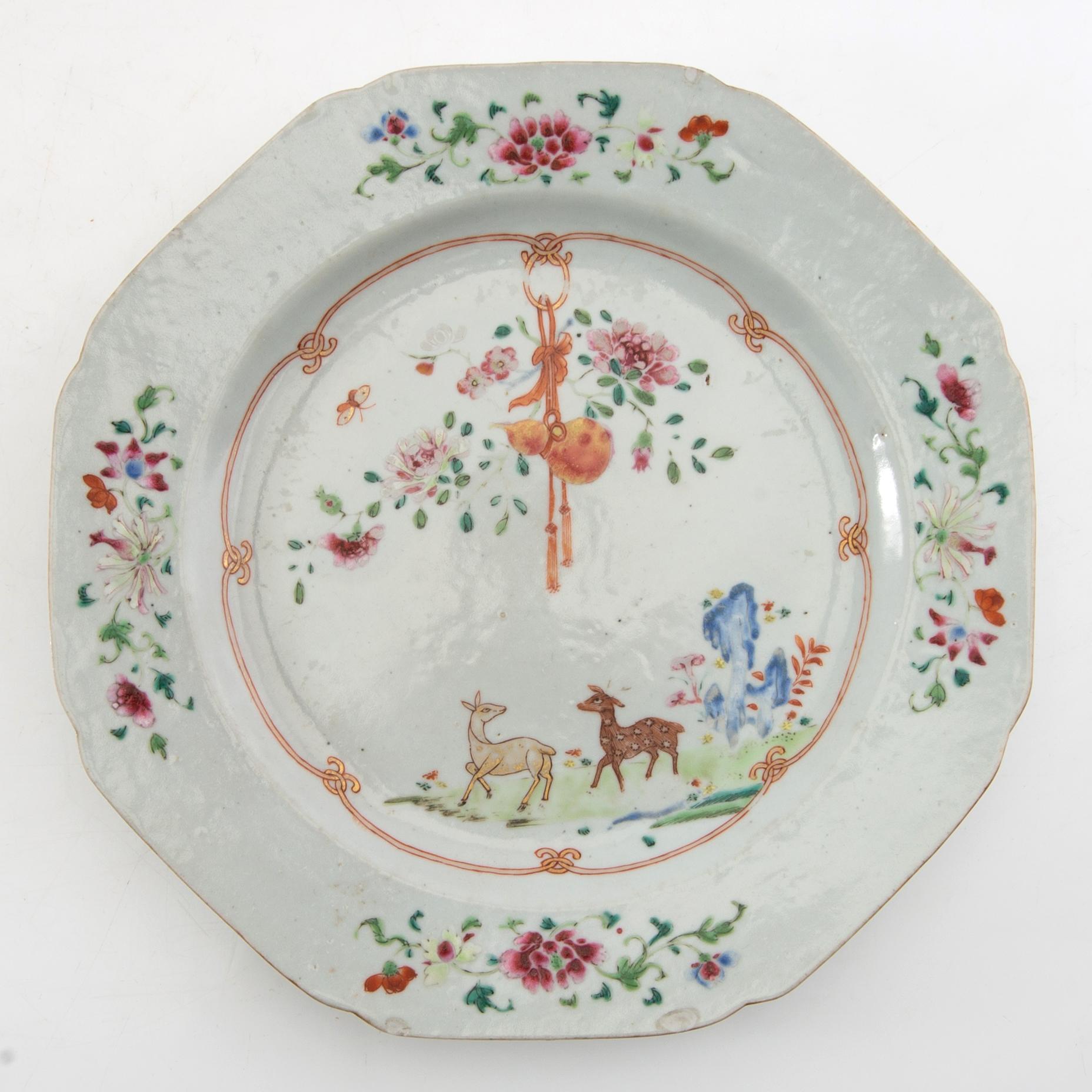 Plates 8 pcs and a serving dish similar China 18th century porcelain.