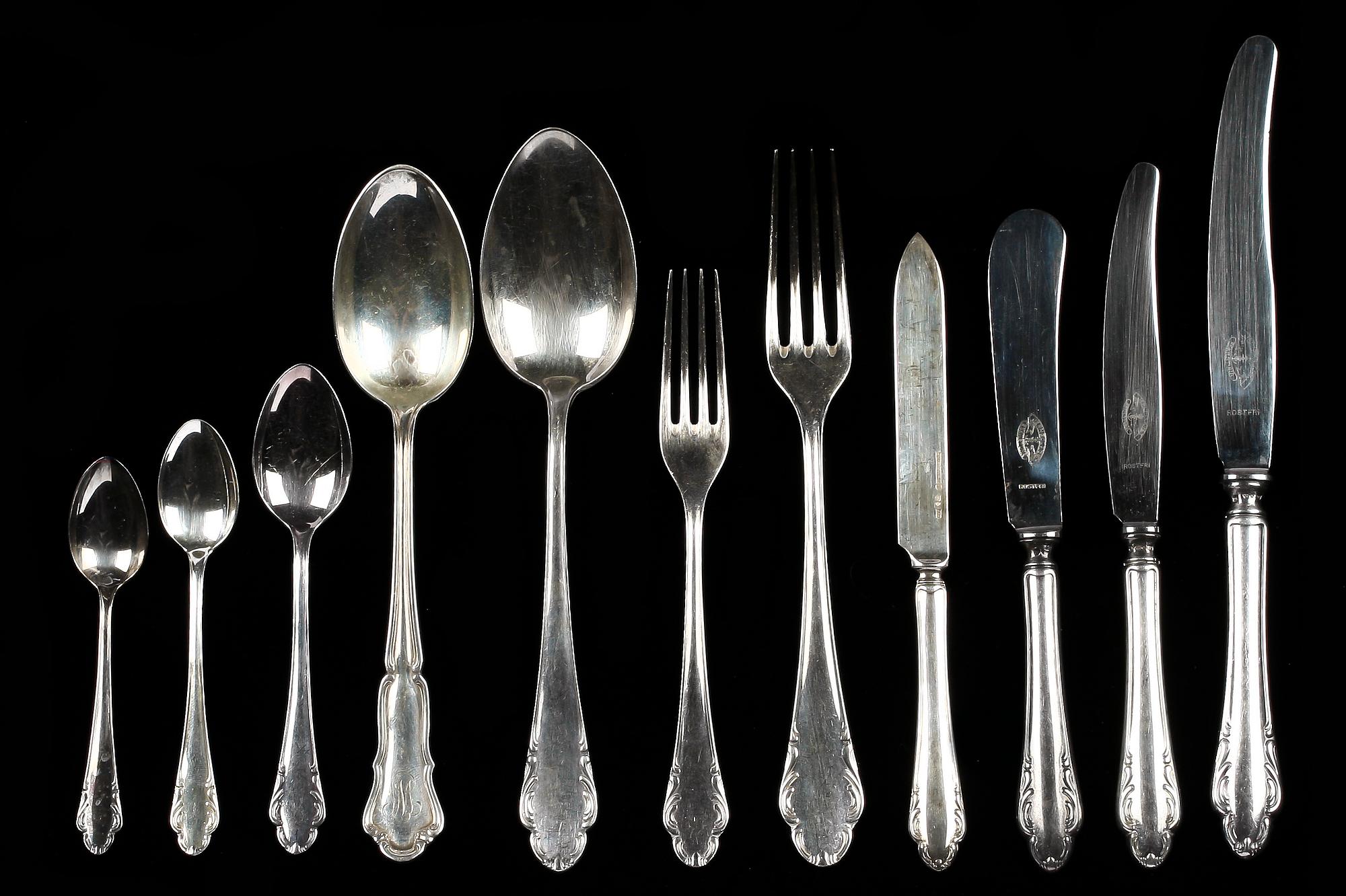 BESTICK, 116 st, silver. Modell "Haga", Sverige 1930-1950 tal. Vikt ca 3.200 g (inkl stålblad).