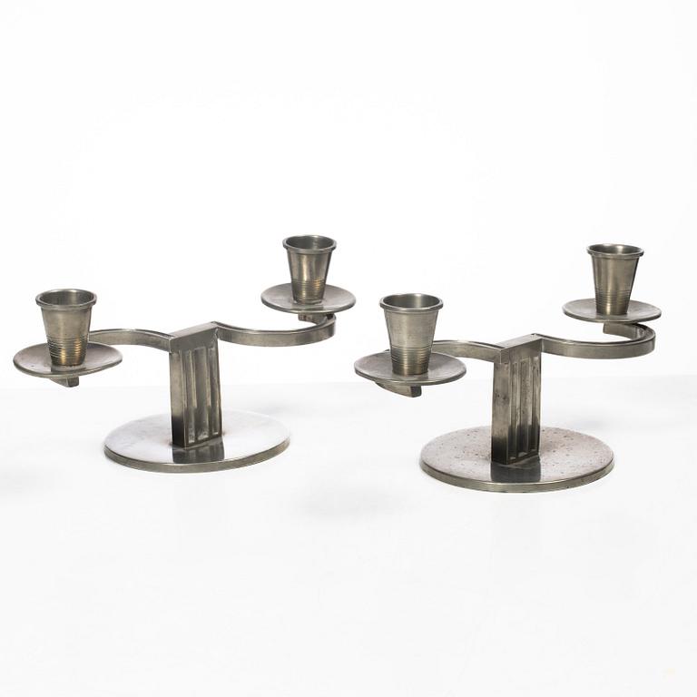 Nils Fougstedt, A pair of candelabra, FAK (Fabriksaktiebolaget Kronsilver), Stockholm, 1934.