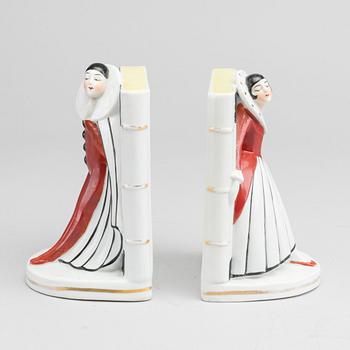 Art Deco pair of porcelain PIERROT PIERRETTE Bookends.