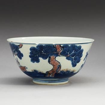 A underglaze blue and red bowl, Qing dynasty, 19th Century, with Jiaqing seal-mark.