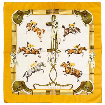 HERMÈS, two silk scarves, 'Jumping' & 'La Ronde des Heures'.