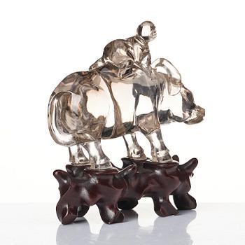 A rock chrystal sculpture of a boy on a buffalo, Qing dynasty, 19th century.