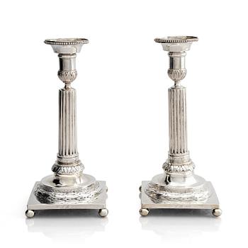 319A. A pair of Swedish 18th century silver candelsticks, marks of Pehr Zethelius, Stockholm 1797.