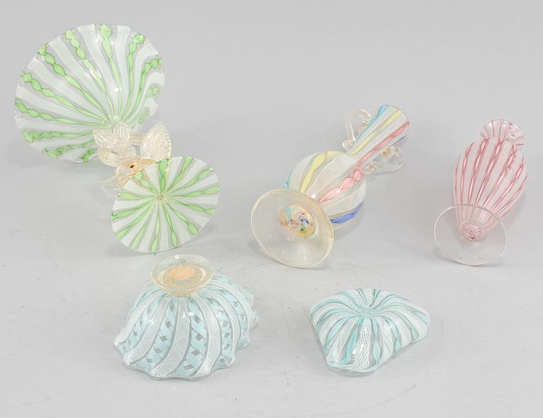 PARTI GLAS, 5 delar, glas, Murano, Italien, 1900-talets andra hälft.