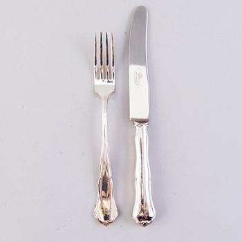 Chippendale silver cutlery, 34 pcs, Finnish hallmarks from the latter half of the 20th Century.