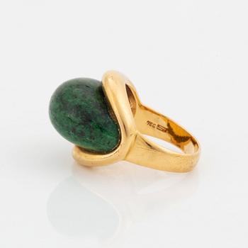 A Georg Jensen & Wendel ring in 18K gold set with a green and black stone.