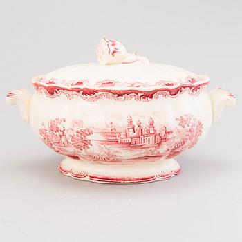 MATSERVIS, 157 delar, flintgods, "Bengali, röd", Rörstrand, 1940-tal.