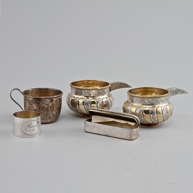 PARTI SILVER, 5 delar, 1800/1900-tal. Vikt 670 g.