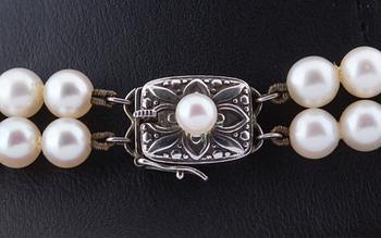 PÄRLCOLLIER, två-radigt, Mikimoto, Japan, odlade pärlor, originallås i silver.