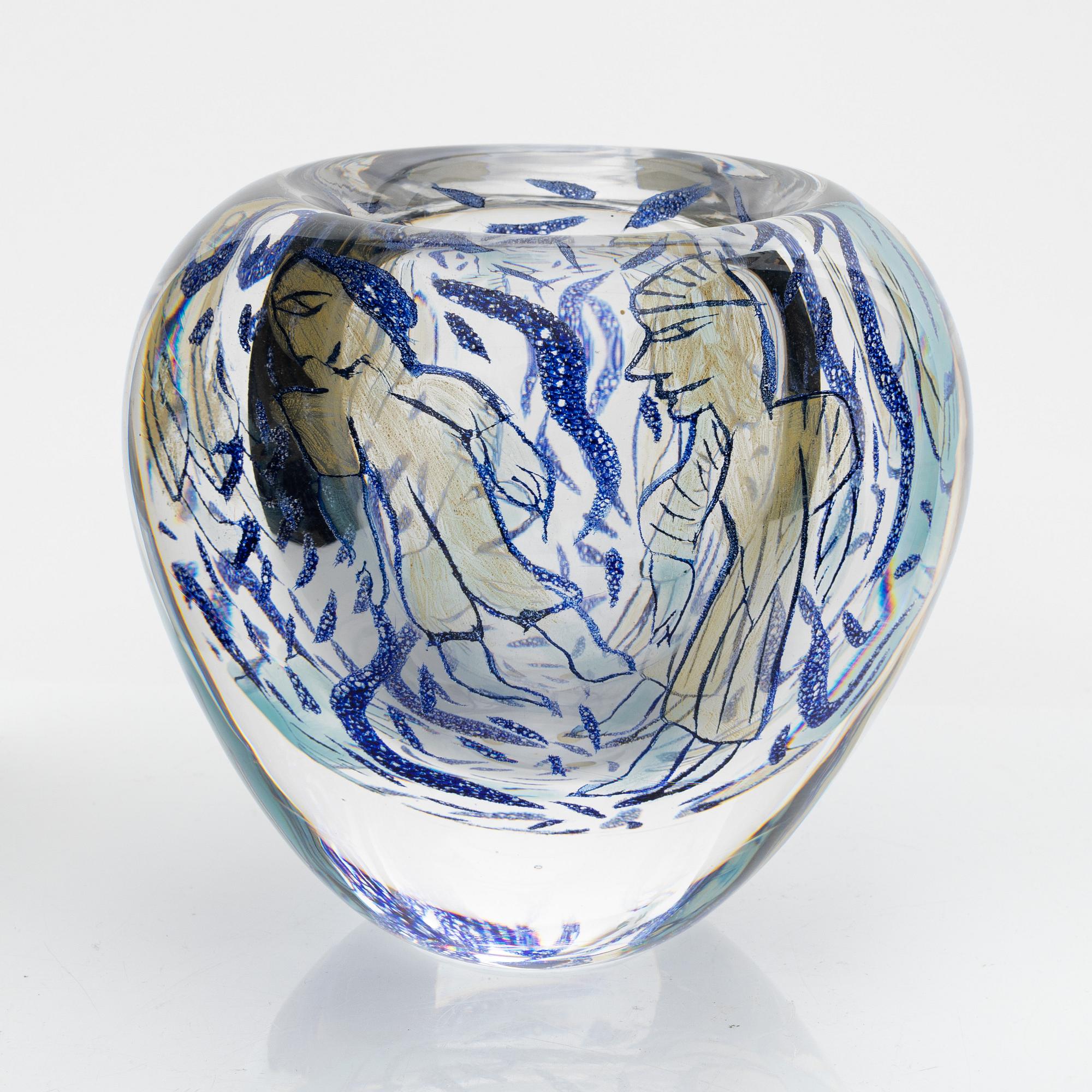 Ulrica Hydman-Vallien, a unique graal glass vase, Kosta Boda, Sweden, signed.