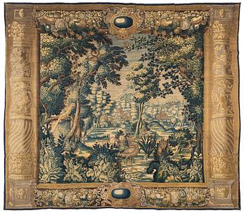 329. Vävd tapet. "Verdure" gobelängteknik. 327 x 370 cm. Flandern 1600-talets andra hälft.