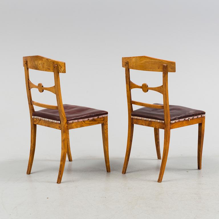 A set of six swedish Biedermeier chairs, first half of the 19th century.