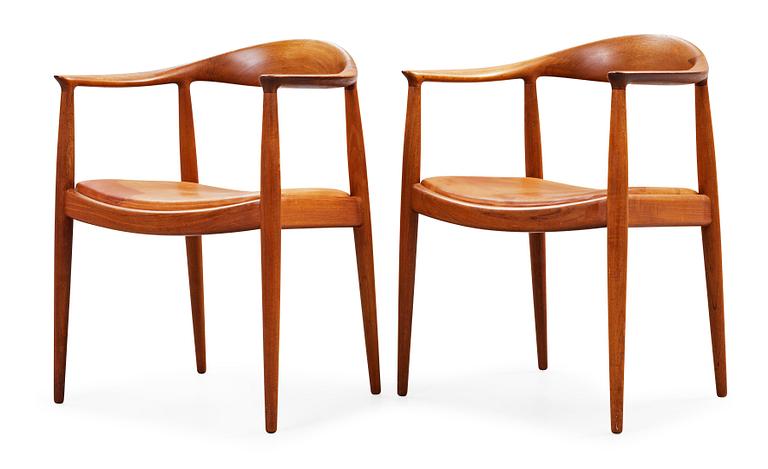 A pair of Hans J Wegner teak 'The Chair, by Johannes Hansen, Denmark 1950-60's.