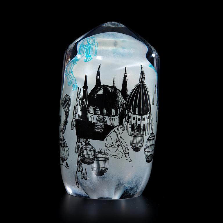 SINI MAJURI & ELLA VARVIO, GLAS SKULPTUR. Serieteckning i glas, Rengnig Stad. Sign. 2015.