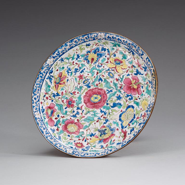 An enamel on copper tazza, Qing dynasty, 19th Century.