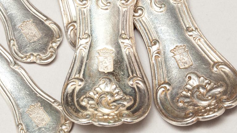 BESTICK, silver, 24 delar. Lars Larson & Co, Göteborg, 1882. Vikt ca 1800 gr.