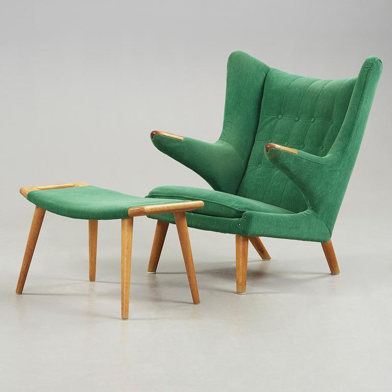 A Hans J Wegner 'Papa bear' esy chair with ottoman, AP-stolen, Denmark 1950-60's.