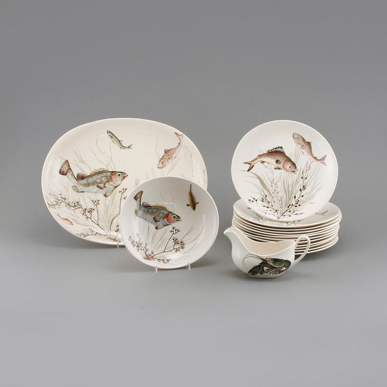 FISKSERVIS, 15 delar, flintgods, "Fish", Johnson Bros, England, 1900-talets andra hälft.