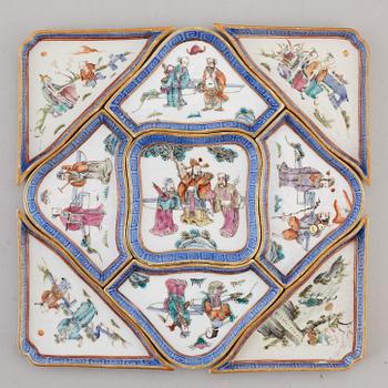 A famille rose nine piece cabaret, Qing dynasty, 19th century.