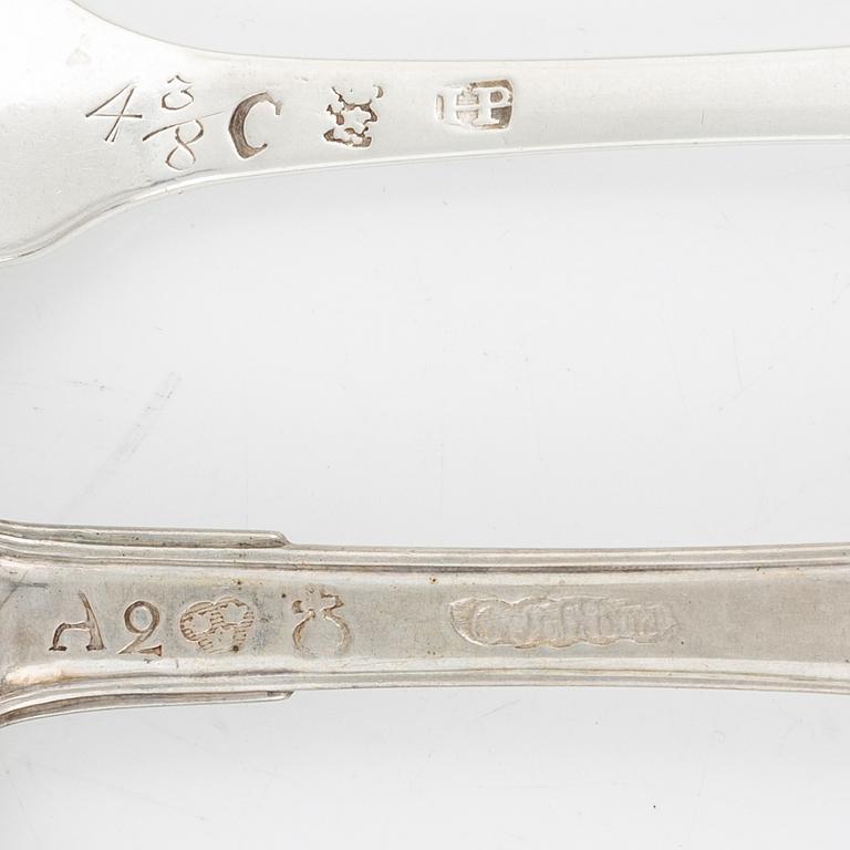 11 Swedish Silver Forks, Sweden 18th century.