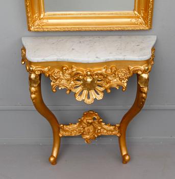 SPEGEL MED KONSOLBORD, rokokostil, 1800-talets andra hälft.