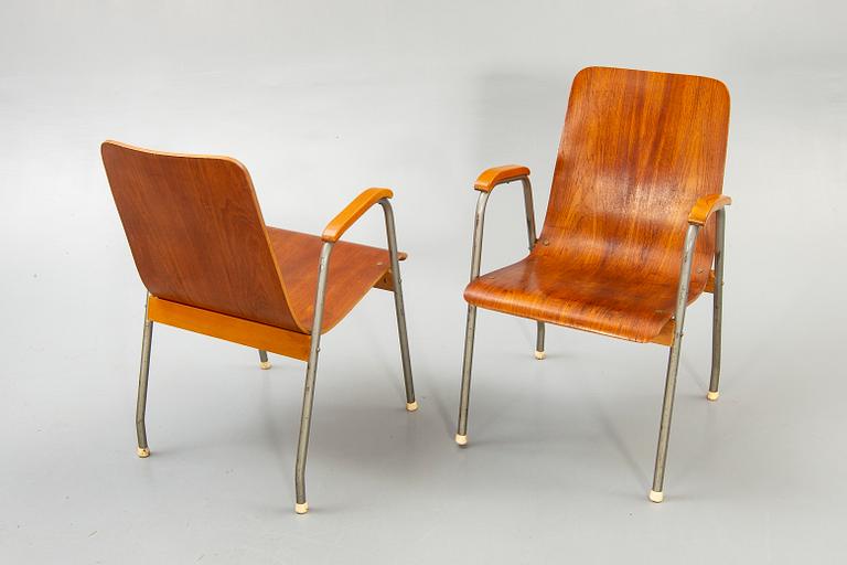 Armchairs, 6 pcs, mid-20th century.