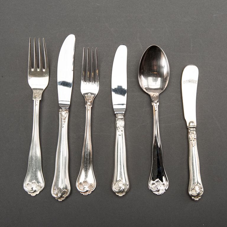 COHR, a part silver cutlery, Denmark, mid 20th century (52 pieces) + 6 pieces bl.a. MEMA, 1990-2000's. Weight 2900 gram.