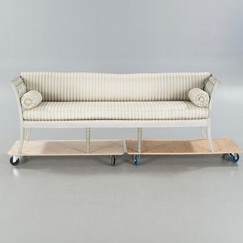 A late gustavian sofa signed OES, Olof Eriksson, Strekered, Lindome, 1754-1808.