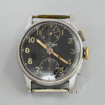 HERRARMBANDSUR, Heuer, stål, Kronograf. 1940-tal.