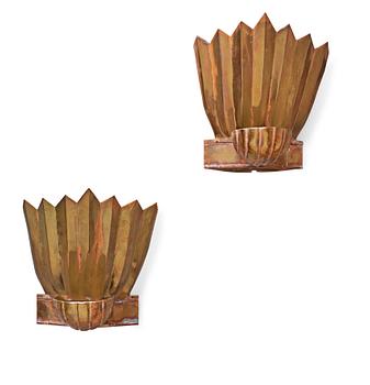 A pair of Lars Holmström Swedish Grace brass wall scones, Arvika, Sweden.