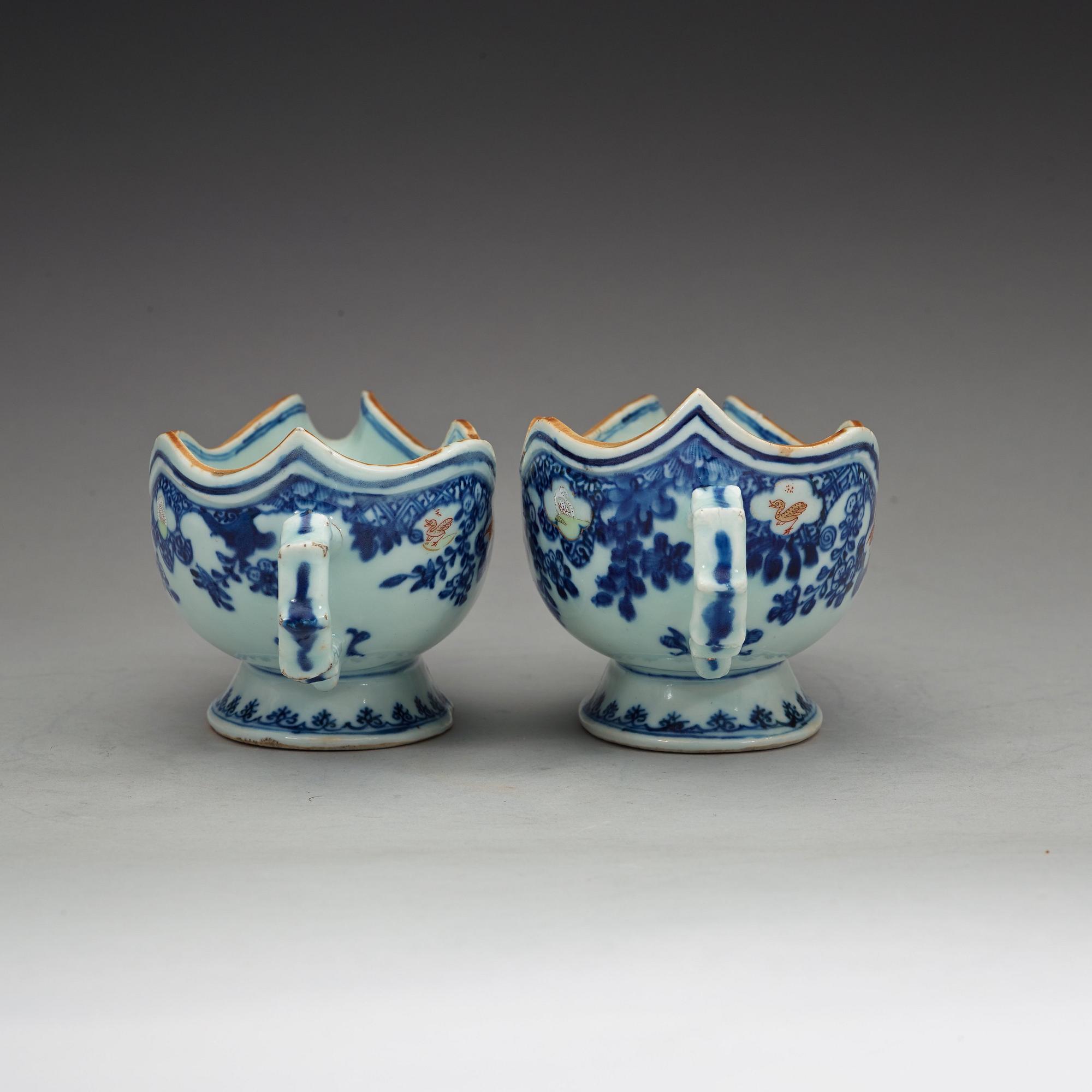 A pair of famille rose sauce boats, Qing dynasty, Qianlong (1736-95).