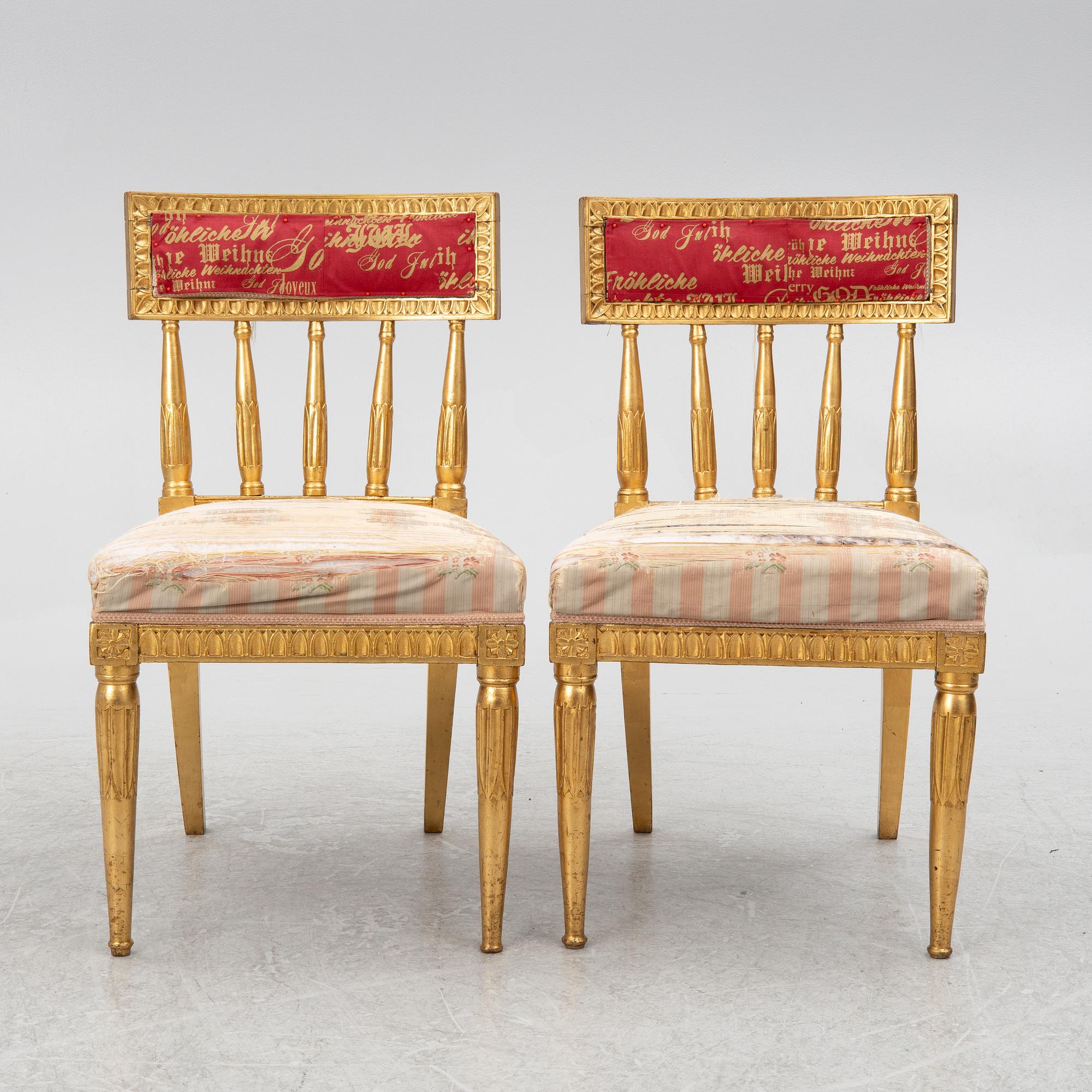 A pair of late Gustavian chairs, circa 1800.
