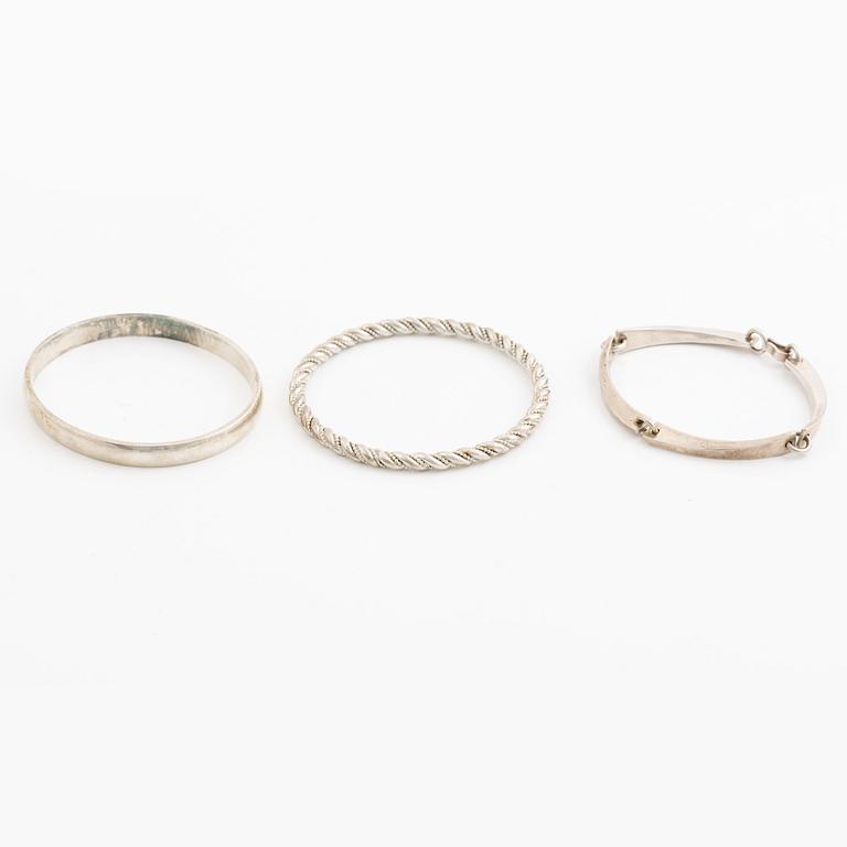 Three bracelets, silver.