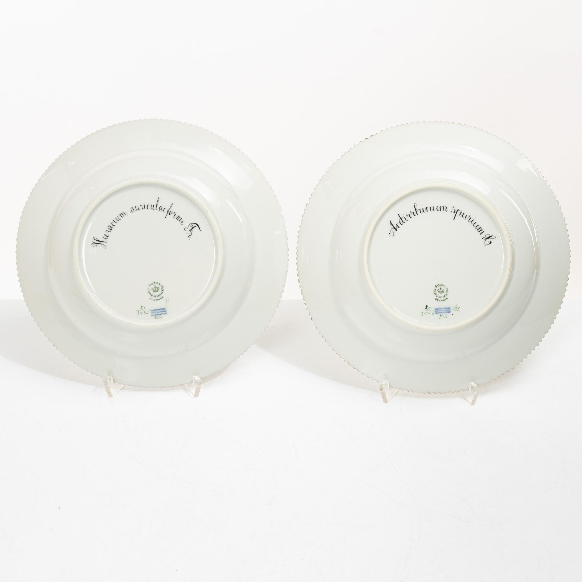 Royal Copenhagen, seven plates, 'Flora Danica', Denmark.